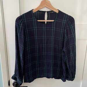 Zara Blue and Green Plaid Long Sleeve Top for Office Outfit or Casual Night Out